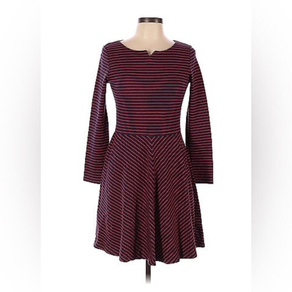 Gap maroon and navy striped long sleeved fit and flare dress, 6
